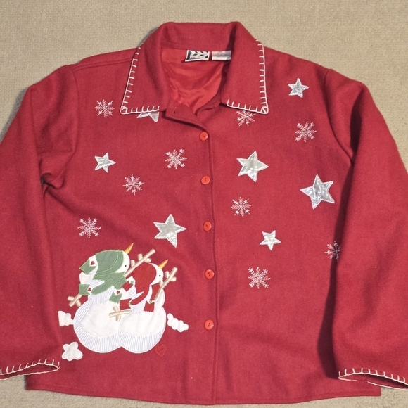 Take Two Jackets & Blazers - TAKE TWO WOOL BLEND CHRISTIMAS LINED JACKET SNOWMAN VINTAGE  RED WOMENS LARGE